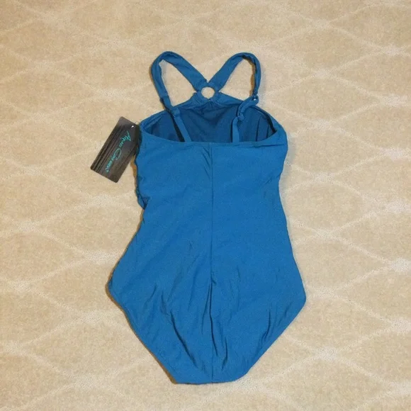 Aqua Green NWT High-Neck Ring Detail One-Piece Swimsuit, Medium 8/10 - Picture 6 of 10